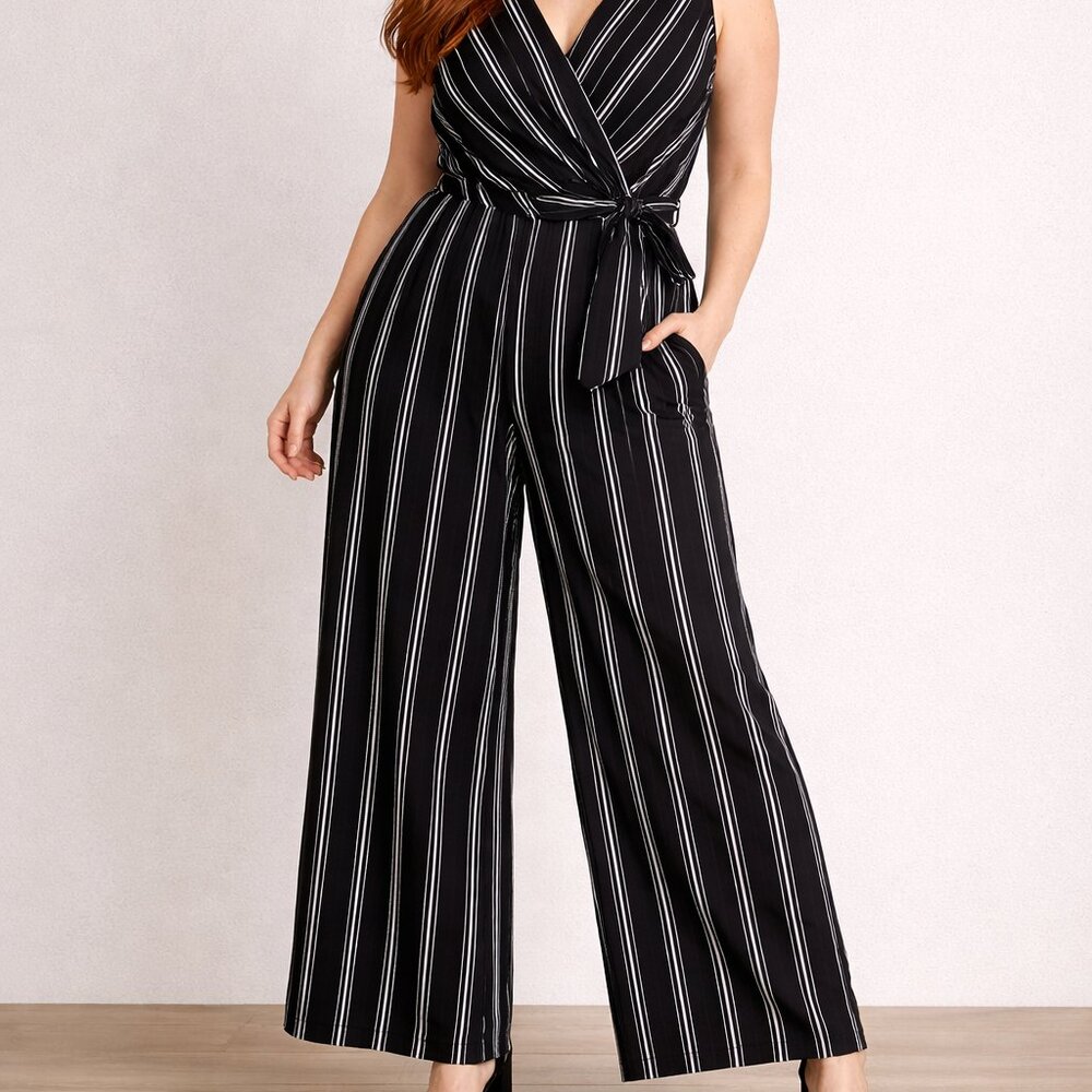 👗 Ricki’s Black Pinstripe Wide-Leg Jumpsuit - Picture 2 of 5